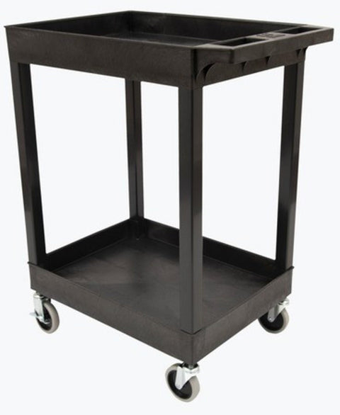 Luxor SEC11HD-B 24" x 18" Plastic Utility Tub Cart with Heavy Duty Casters -Two Shelf - Black