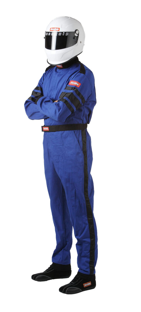 RaceQuip 110026RQP 110 Series 1-Pc Driving Suit SFI 3.2A/1 Blue/Black Stripe XL