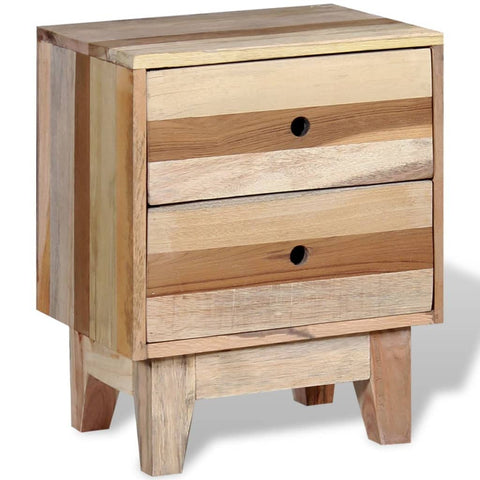 vidaXL Solid Reclaimed Wood Bedside Cabinet - Multi-Functional, Vintage-Inspired, Fully Handmade with 2 Comprehensive Storage Drawers in Beige