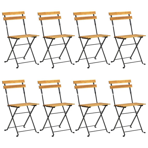 vidaXL 8 Piece Folding Garden Chair Set | Solid Acacia Wood and Powder Coated Steel Space Saving Design for Outdoor Dining Contemporary Style Perfect Patios Balconies Patio Furniture Stool Wooden