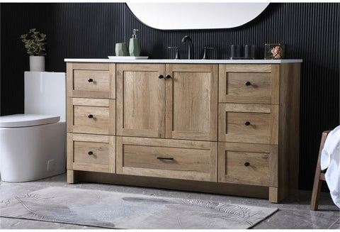 Elegant Lighting VF2860 Soma 60" Free Standing Single Basin Vanity Set with Cabinet and Marble Vanity Top - Natural Oak