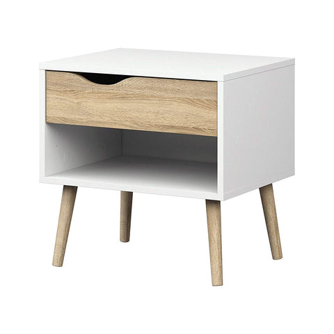 Fast Furnishings Modern Mid Century Style End Table Nightstand in White And Oak Finish