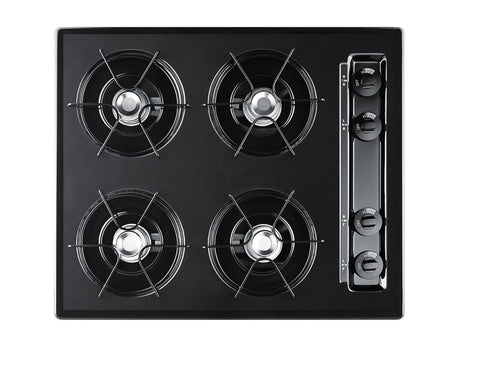 Summit 24" 4-Burner Gas Cooktop, Open Burners, Electric Ignition, 115V Gas Cooktop, Made in the USA, Black- TNL033