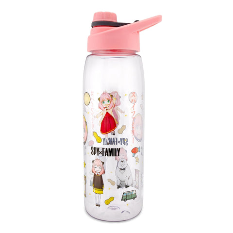 Silver Buffalo Spy x Family Anya Icons Water Bottle With Screw-Top Handle Lid | Large Plastic Sports Jug | Holds 28 Ounces