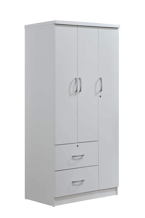 Hodedah 3-Door 2-Drawers, 3-Shelves in White Bedroom Armoires, 21" D x 36" W x 72" H, Engineered Wood