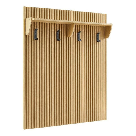 Modway Render Modern Fluted Wood Coat Rack Panel in Light Oak with Shelf and Hooks – Wall-Mounted Entryway Organizer for Hallway, Mudroom, or Foyer