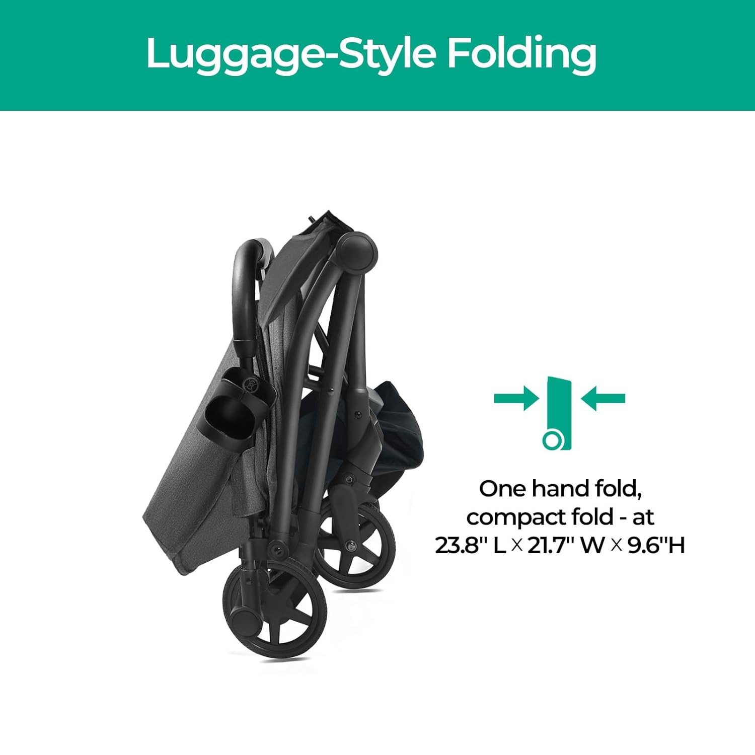 Mompush Lithe Lightweight Stroller, Compact One-Hand Fold Travel Stroller for Airplane Friendly, Reclining Seat and Large Canopy, with Rain Cover & Travel Carry Bag & Cup Holder