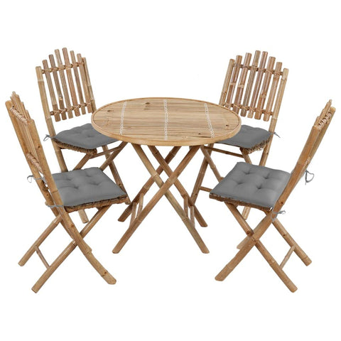 vidaXL Folding Patio Dining Set with Cushions 5 Piece Garden Terrace Balcony Backyard Dinner Dinette Table Chair Furniture Set Bamboo