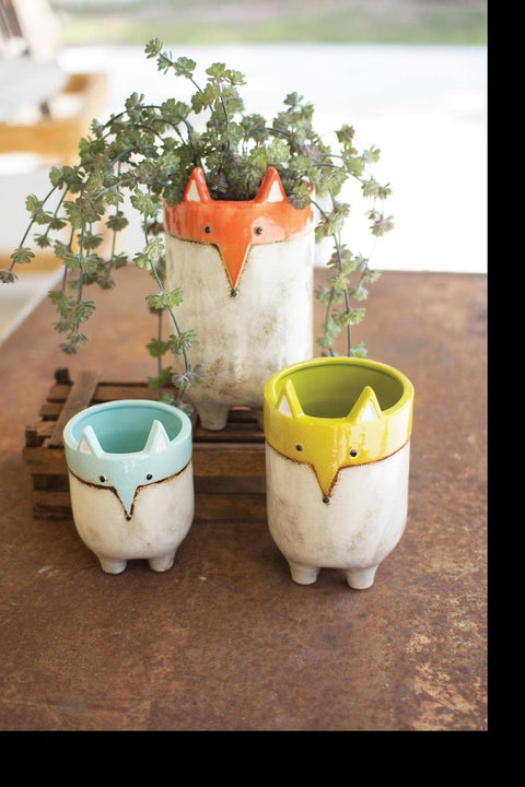 SET OF THREE CERAMIC FOX PLANTERS