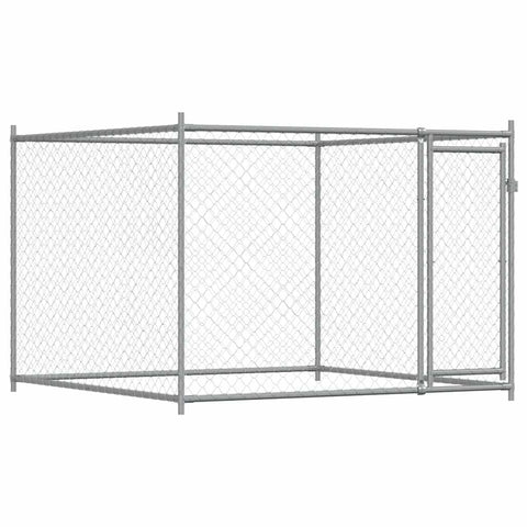 vidaXL Grey Galvanized Steel Dog Cage/Kennel - Heavy-Duty Outdoor Enclosure for Large Breeds, Secure Lockable Door, Spacious 6.6x6.6x4.9 ft Design