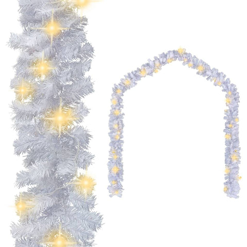 vidaXL 16 ft White PVC Christmas Garland with Adjustable LED Lights, Perfect for Indoor and Outdoor Holiday Decoration, Economical and Easy to Store