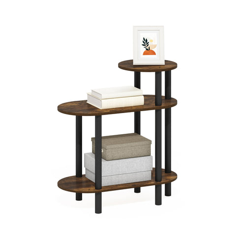 Furinno Turn-N-Tube Side Table, 3-Tier Oval Sofa End Table with Open Shelf, Toolless Assembly Night Stand, Bedside Table, for Living Room, Bedroom, Amber Pine
