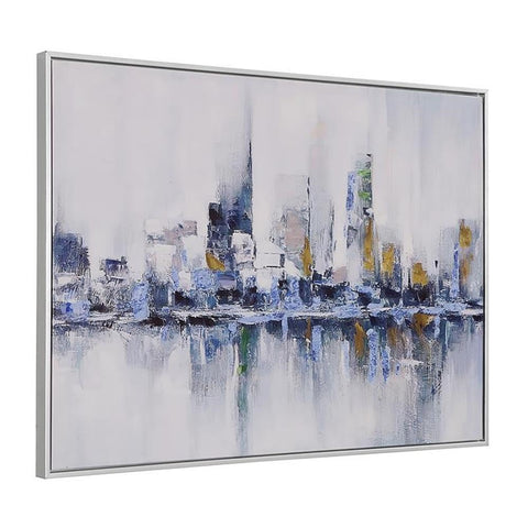 Carolina Classic Cityscape Abstract Wall Art 24 x 32 with Silver Frame in Teal