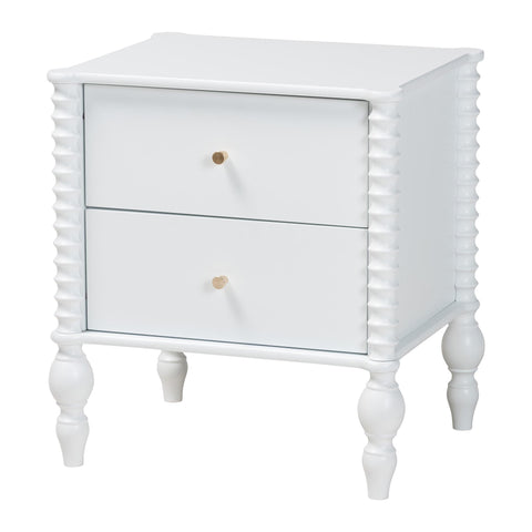 Baxton Studio Callison Spindle Nightstand - 2-Drawer Farmhouse Bedside Table with Turned Accents for Bedroom, White