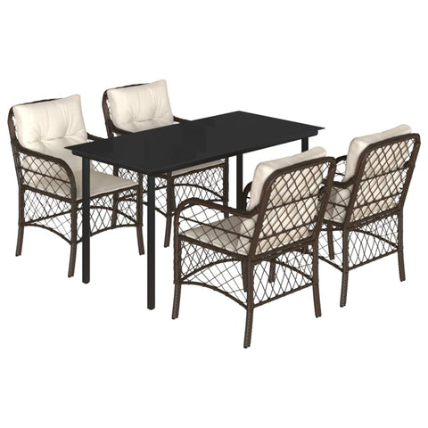 vidaXL Garden Dining Set 5-Piece Garden Furniture Set Table with 4 Chairs, Garden Set with Cushions, Patio Dining Set, Brown, Poly Rattan
