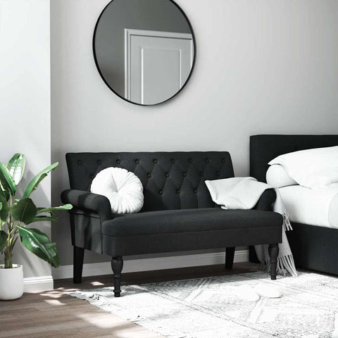 Oakestry Bench with Backrest Black 472 inx244 inx297 in Fabric Modern Storage Bench Solid Wood Entryway Seating Furniture Living Room Bedroom Hallway Organizer with Durable Frame Contemporary Design