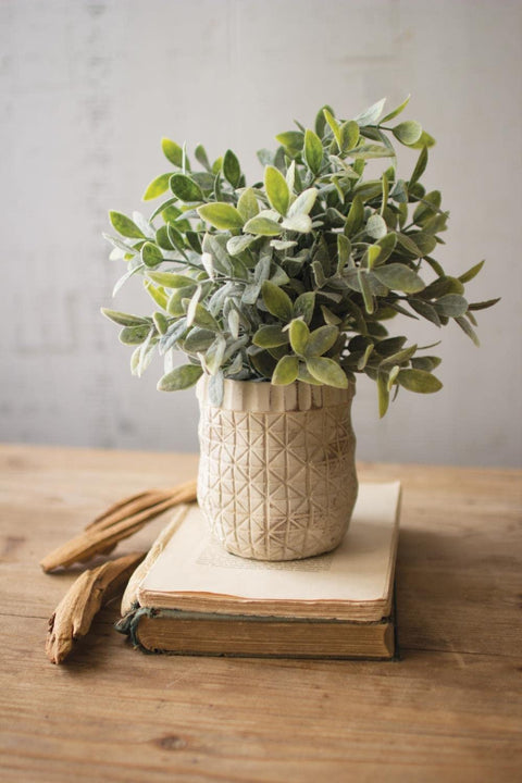 Kalalou CNL1104 Artificial Sage with Criss Cross Pot, White