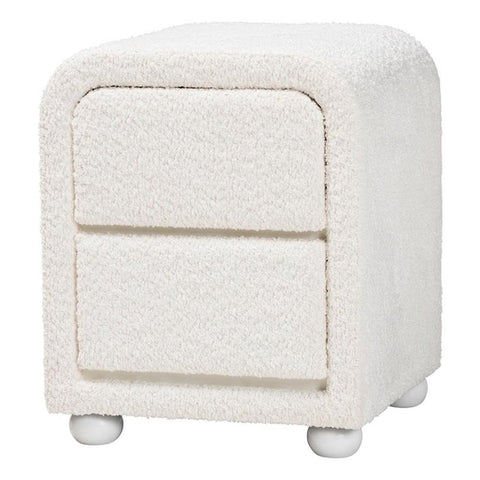 Baxton Studio Bonilla Modern White Teddy-Bear Fabric and Rubberwood 2-Drawer Nightstand
