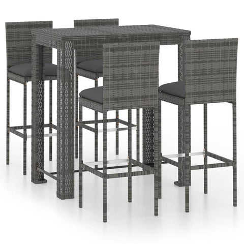 vidaXL Patio Bar Set with Cushions 5 Piece Garden Outdoor Bar Sets Dinner Bistro Dining Table Chair Stool Pub Furniture Seating Poly Rattan Gray