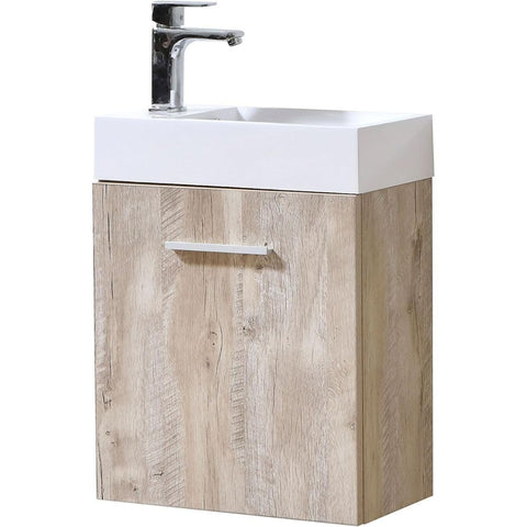 Oakestry Bliss 18 Inch Wall Mounted Bathroom Vanity Nature Wood Finish Modern Floating Cabinet with Integrated Sink and Soft Close Door for Small Space Bathrooms