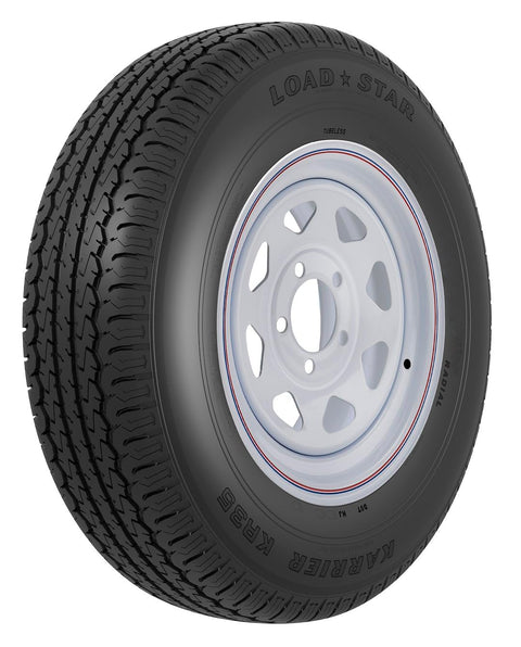 AMERICANA 34899 ST235/80R16 E/8H SPK White STR KR35 K, 16 Inch Diameter x 6 Inch Width; 8 x 165.1 Millimeter/ 8 x 6.50 Inch Bolt Pattern; 8 Spoke; 2 Piece Welded Steel Construction; White With Stripes; ST235 x 80R16; 1 Year Worry-Free Warra
