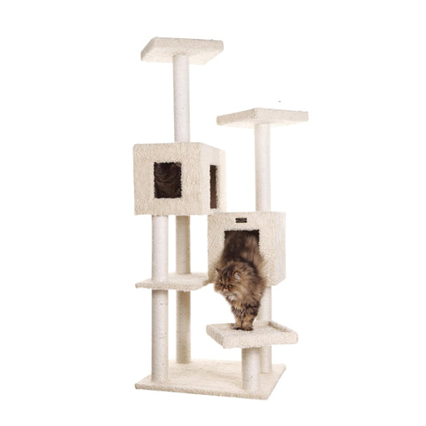 Armarkat A6702 Pet Cat Tree with Two Real Wood Houses, 67", Beige