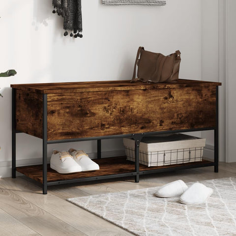 Oakestry Storage Bench Smoked Oak 394 inx167 inx185 in Engineered Wood Modern Storage Bench Solid Wood Entryway Seating Furniture Living Room Bedroom Hallway Organizer with Durable Frame Contemporary