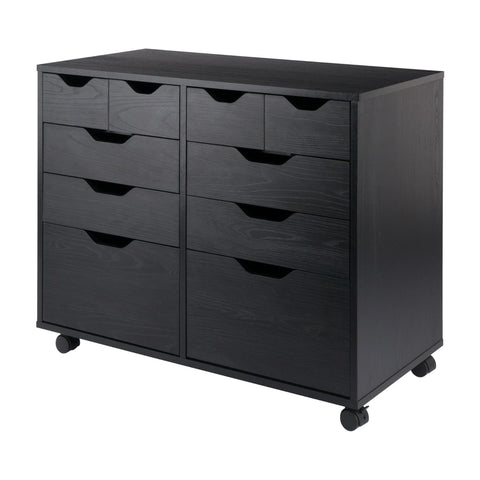 Oakestry Halifax Storage Mobile Cabinet with 2 Doors 4 Drawers and 4 Small Bins Home Office Rolling Organizer Black Finish