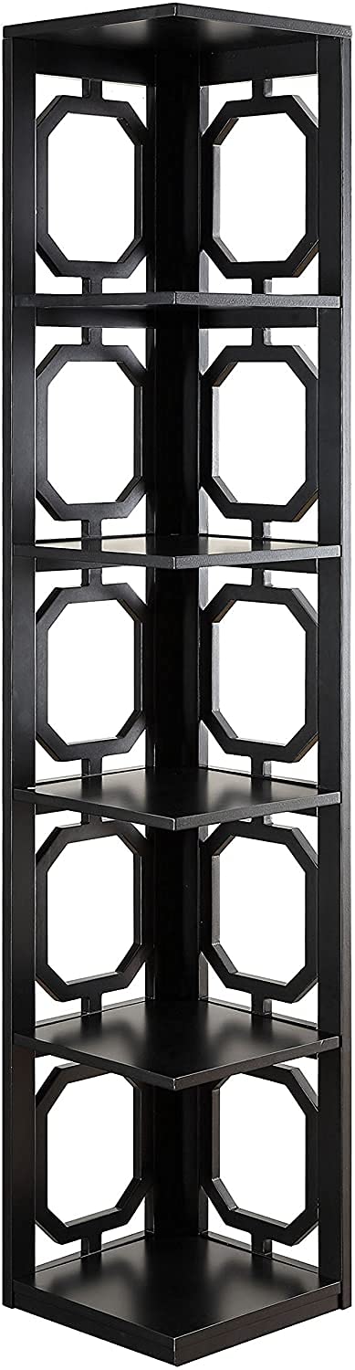 Oakestry Omega 5-Tier Corner Bookcase for Living Room, Crafted from MDF with Non-Lead Paint Finish, Space-Saving Black Bookshelf – 12" D x 12" W x 63.75" H