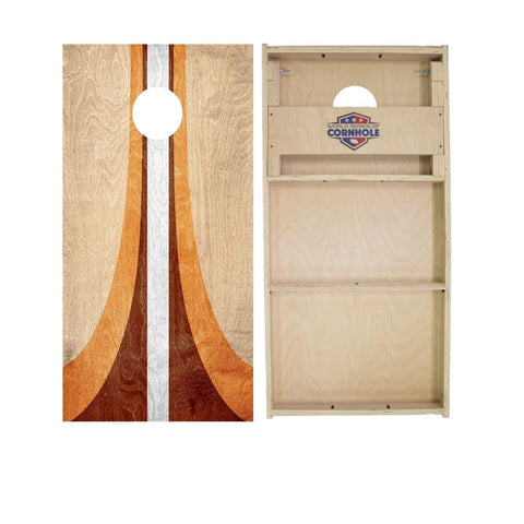 Retro Wood Curved Stripes Cornhole Boards - WSOC Runway Series - Includes (2) Boards (Resin Bags) + (1) Case & (2) Hole Lights
