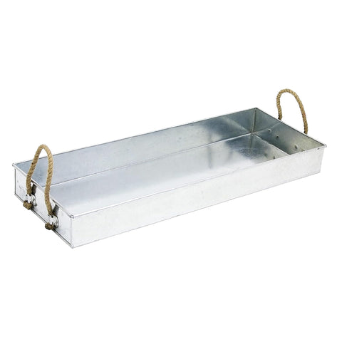 Oakestry Large Galvanized Steel Serving Tray with Rope Handles, Rustic Farmhouse & Nautical Style, 28-Inch Length, Antique Finish