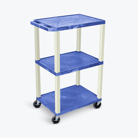 LUXOR UCPL1BU 42"H 3-Shelf Utility Cart - Blue Shelves, Putty Legs