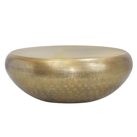 Pasargad Home Helios Drum Shape Iron Coffee Table, Brass - Accent Table for Living Room, Bedroom - Luxury Room Office, 34.5" W