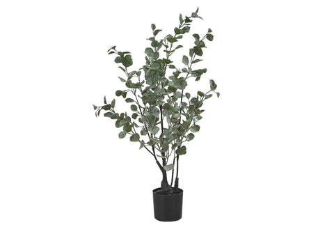 Monarch Specialties I 9562 Artificial Plant, 35" Tall, Eucalyptus Tree, Indoor, Faux, Fake, Floor, Greenery, Potted, Decorative, Green Leaves, Black Pot
