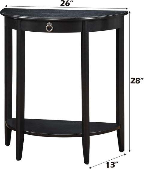 Acme Elcee Half Moon 1-Drawer Wooden Console Table with Bottom Shelf in Black