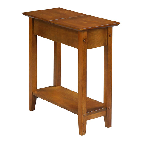 Convenience Concepts American Heritage Flip Top End Table 23.25" - Classic Narrow Chairside Accent with Hidden Storage & Lower Shelf for Traditional, Modern Living Room, Light Walnut