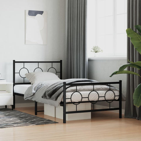 vidaXL Single Bed - Industrial Style Metal Frame w/Headboard & Footboard, Black, Supports Mattress 39.4"x78.7" - Assembly Required