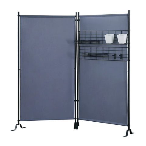 Proman Products FS17255 Galaxy II Indoor/Outdoor Room Divider (2-Panels, 36" w/Panel) with Accessory Rack2 Wire Nets, 4 Plastic Bins, 4 Peg Hooks, 2 Wire Tray Baskets, Gray