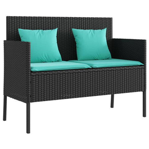 vidaXL Black Poly Rattan Garden Bench with Cushions and Storage | Outdoor Seating for 2 Stylish Modern Design Weather Resistant Materials Ideal Patio Backyard Furniture Cushioned Metal