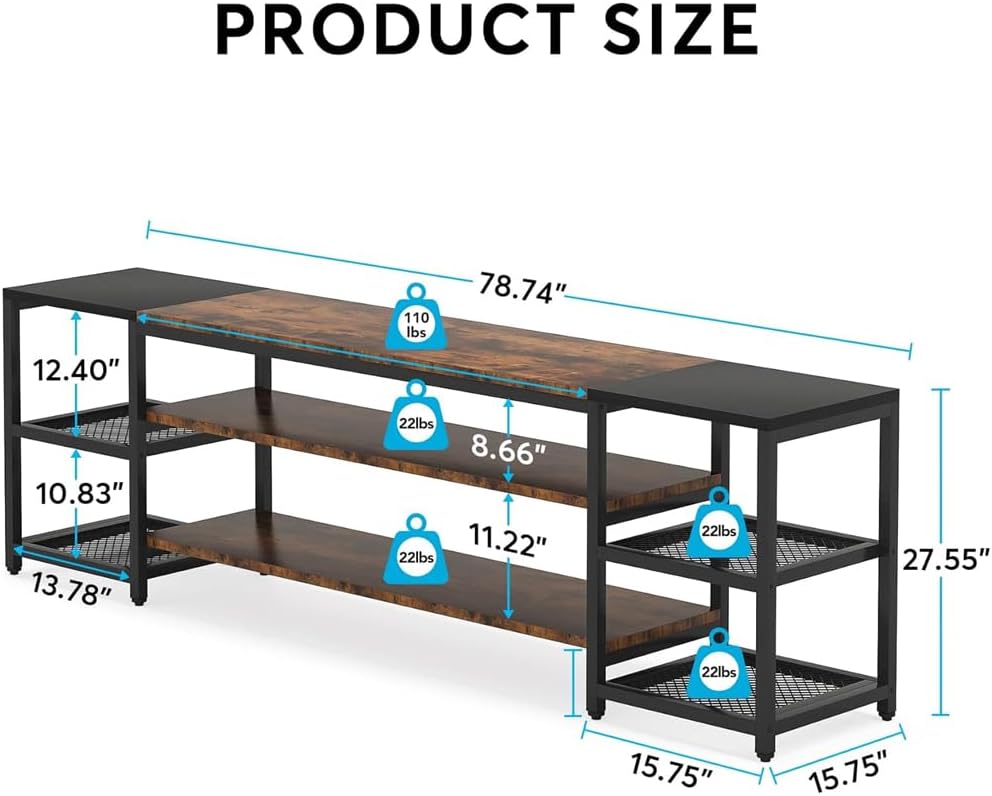 Tribesigns 78 Inch TV Stand for TVs up to 85 Inch Media Entertainment Center Console Table Industrial 3-Tier TV Console Table with Storage Shelves for Living Room Entertainment Room