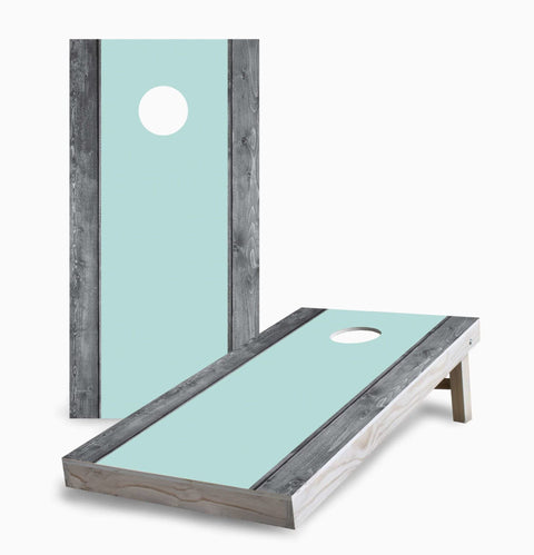 Mint Stripe on Gray Wood 2x4 Cornhole Boards - All Weather Bags - Include Case + Hole + Edge + Score