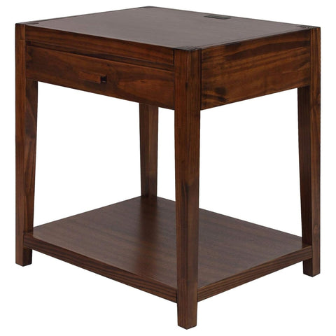 Oakestry Notre Dame Nightstand Warm Brown Solid Wood Bedside Table USB Ports Charging Station Storage Drawer Shelf Compact Durable Bedroom Organizer Functional Night Table