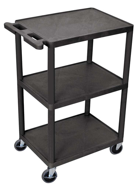 Luxor Multipurpose Three Shelves Structural Foam Plastic Storage Utility Cart - Black