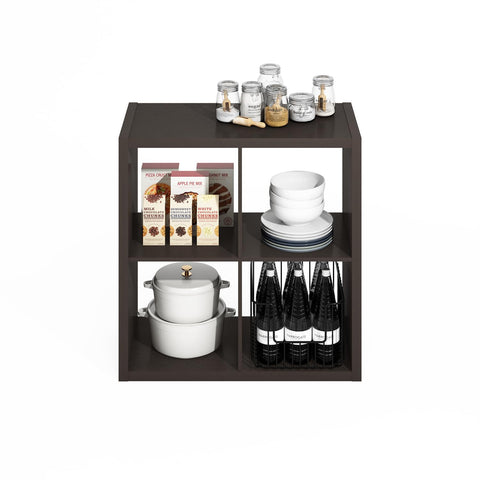 Furinno Hermite 4-Cube Open Shelves Kitchen Storage Kitchen Island Bakers Rack Buffet Sideboard Dark Oak