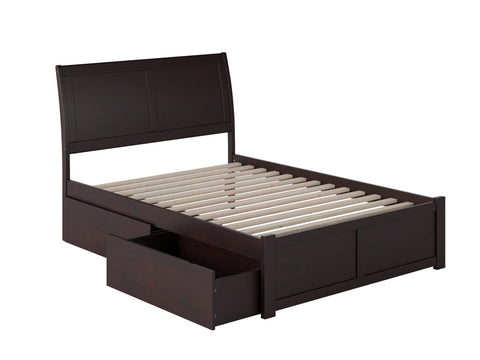 Portland Full Platform Bed with Flat Panel Foot Board and 2 Urban Bed Drawers in Espresso