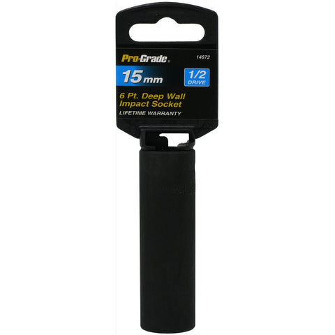 Pro Grade 14615-15 mm Impact Socket 1/2" Drive 6 PT SAE