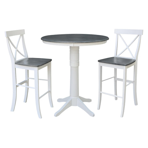 International Concepts 36" Solid Wood Bar Table with 2 X-Back Bar Stools