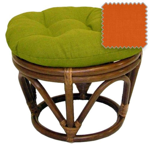International Caravan Furniture Piece Rattan Ottoman with Outdoor Fabric Cushion