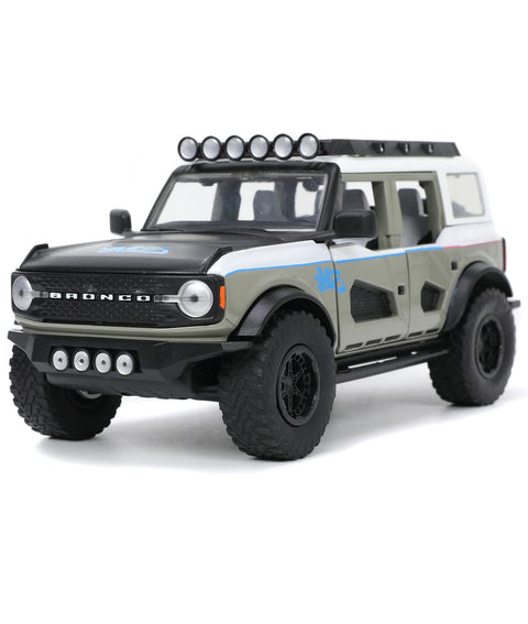 2021 Bronco Gray and White with Matt Black Hood with Roof Rack M2 Motoring Just Trucks Series 1/24 Diecast Model Car by Jada 33299