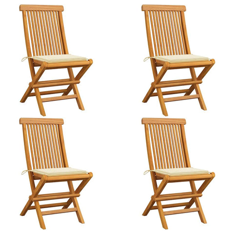 vidaXL 4 Piece Garden Chair Set with Cream Cushions Solid Teak Wood Folding Chairs for Indoor and Outdoor Dining Wooden